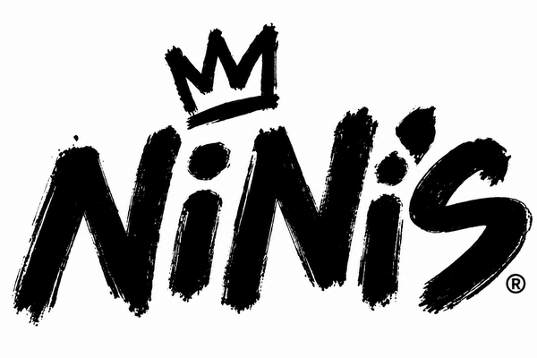 The black and white Ninis logo, featuring the brand name 'Ninis' in a bold, textured brushstroke font with a small crown above the letters, set against a plain white background.